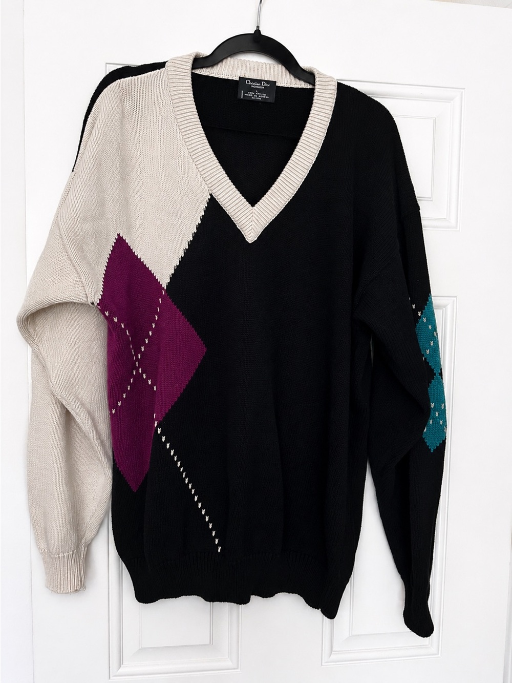 Christian Dior Monsieur Vintage V-neck Argyle Sweater size XL